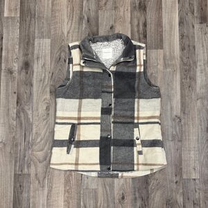 Thread & Supply Neutral plaid Sherpa fleece lined quilted vest